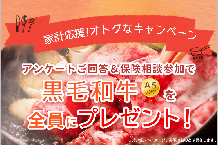 黒毛和牛がもらえるアンケートキャンペーン！｜｜サクッと答えて、貰ってうれしい無料保険相談に関するアンケート